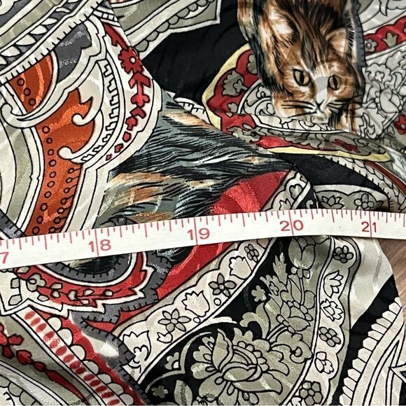 Vintage 80’s Castleberry Paisley Cat Print Knit Skirt Set Tan 10 - Picture 8 of 11